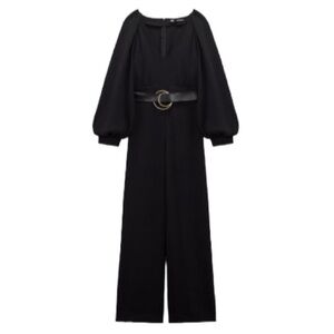 NWOT Zara belted wide leg jumpsuit in black. Size Large